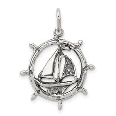 Sterling Silver Antiqued Sailboat in Wheel Charm