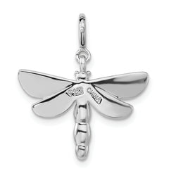 Sophia Jewelers Sterling Silver Dragonfly Charm with Green CZ Enamel Finish