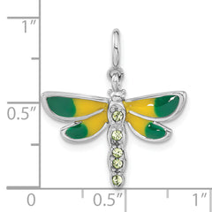 Sophia Jewelers Sterling Silver Dragonfly Charm with Green CZ Enamel Finish
