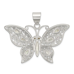 Sterling Silver Mother of Pearl Butterfly Pendant with Filigree Detailing