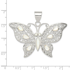 Sterling Silver Mother of Pearl Butterfly Pendant with Filigree Detailing