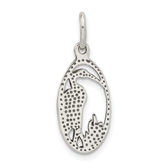 Sterling Silver 925 Crane Charm Pendant in Vintage Oval Design