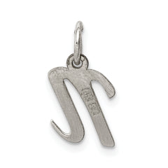 Sterling Silver 925 Script N Charm with Rhodium Plating