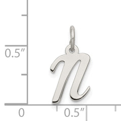 Sterling Silver 925 Script N Charm with Rhodium Plating