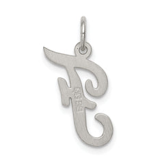 Sterling Silver Script Initial F Charm with Rhodium Elegant Finish