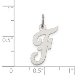 Sterling Silver Script Initial F Charm with Rhodium Elegant Finish