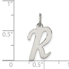 Sterling Silver Rhodium 925 Initial R Charm Elegant Medium Pendant