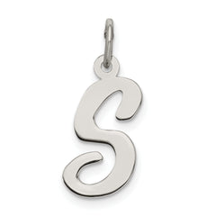 Sterling Silver Rhodium-plated Script Letter S Initial Charm