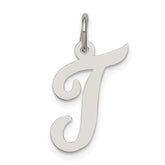 Sterling Silver Rhodium-plated Script Letter T Initial Charm