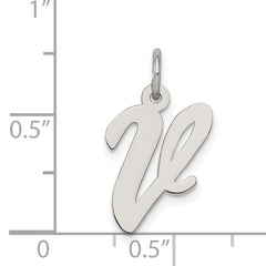 Sterling Silver 925 Rhodium-Plated Initial V Charm Elegant Medium Pendant