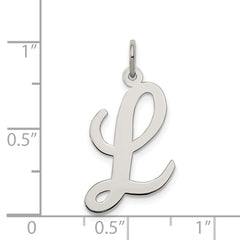 Sterling Silver 925 Large Script L Charm with Rhodium Plating