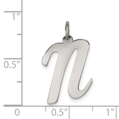 Sterling Silver Rhodium-Plated Initial N Charm Large Elegant Pendant