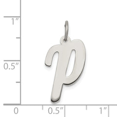 Sterling Silver 925 Rhodium-Plated Script Initial P Charm Elegant and Large