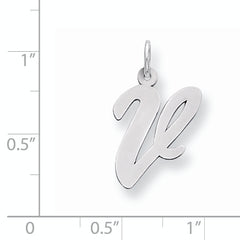 Sterling Silver 925 Script V Initial Charm Large Rhodium-Plated