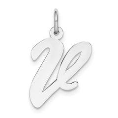 Sterling Silver Rhodium-plated Script Letter V Initial Charm