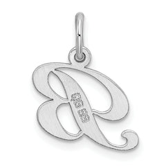Sterling Silver Fancy Script B Charm with Rhodium Plating