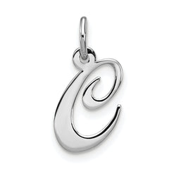 Sterling Silver Rhodium-plated Fancy Script Letter C Initial Charm