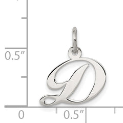 Sterling Silver Script Initial D Charm Rhodium-Plated Elegant Design
