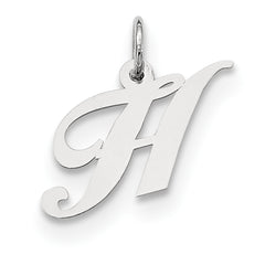 Sterling Silver Rhodium-plated Fancy Script Letter H Initial Charm