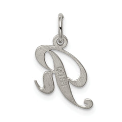 Sterling Silver R Initial Charm with Elegant Rhodium Finish