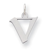 Sterling Silver Small Artisan Block Initial V Charm
