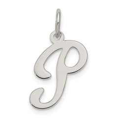 Sterling Silver Rhodium-plated Fancy Script Letter P Initial Charm