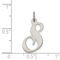 Sterling Silver Rhodium-Plated Initial S Charm Elegant Script Medium