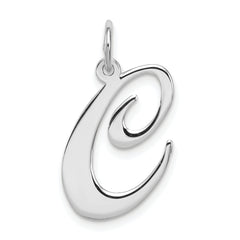 Sterling Silver Rhodium-plated Fancy Script Letter C Initial Charm