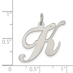 Sterling Silver 925 Initial K Charm with Rhodium Plating Elegant and Large