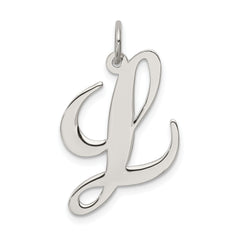 Sterling Silver Rhodium-plated Fancy Script Letter L Initial Charm
