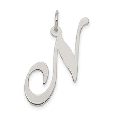 Sterling Silver Rhodium-plated Fancy Script Letter N Initial Charm