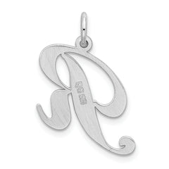 Sterling Silver Rhodium-Plated Script R Initial Charm Large Elegant Design