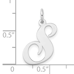 Sterling Silver Rhodium-Plated Script S Initial Charm Elegant Large Design