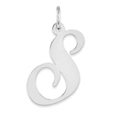 Sterling Silver Rhodium-plated Fancy Script Letter S Initial Charm