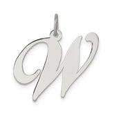 Sterling Silver Rhodium-plated Fancy Script Letter W Initial Charm
