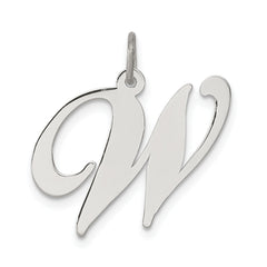 Sterling Silver Rhodium-plated Fancy Script Letter W Initial Charm