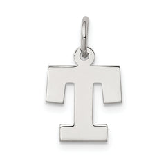 Sterling Silver Rhodium-plated Block Letter T Initial Charm