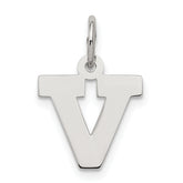 Sterling Silver Rhodium-plated Block Letter V Initial Charm
