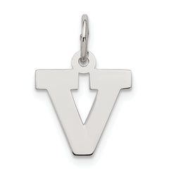 Sterling Silver Rhodium-plated Block Letter V Initial Charm