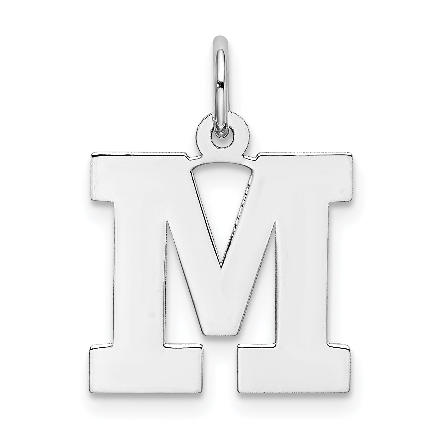 Sterling Silver Rhodium-plated Block Letter M Initial Charm
