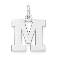 Sterling Silver Rhodium-plated Block Letter M Initial Charm