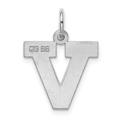 Sterling Silver Rhodium-Plated V Initial Charm Elegant Medium Pendant
