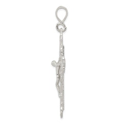 Sterling Silver 925 Crucifix Pendant with Polished Diamond-Cut Finish