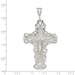 Sterling Silver 925 Crucifix Pendant with Polished Diamond-Cut Finish