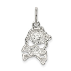 Sterling Silver 925 Skull Charm with Clear CZ Polished Finish