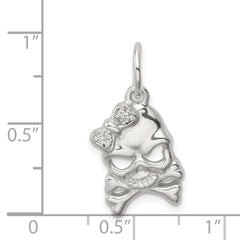 Sterling Silver 925 Skull Charm with Clear CZ Polished Finish