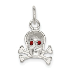 Sophia Jewelers 925 Sterling Silver Skull Charm with Red CZ Stone