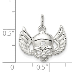 Men's Sterling Silver 925 Skull Wing Charm with Clear CZ