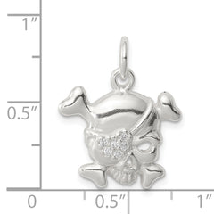 Men's Sterling Silver 925 Skull Charm with Clear CZ Stones