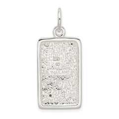 Sterling Silver 925 Polished CZ Rectangle Charm with Anti-Tarnish Finish